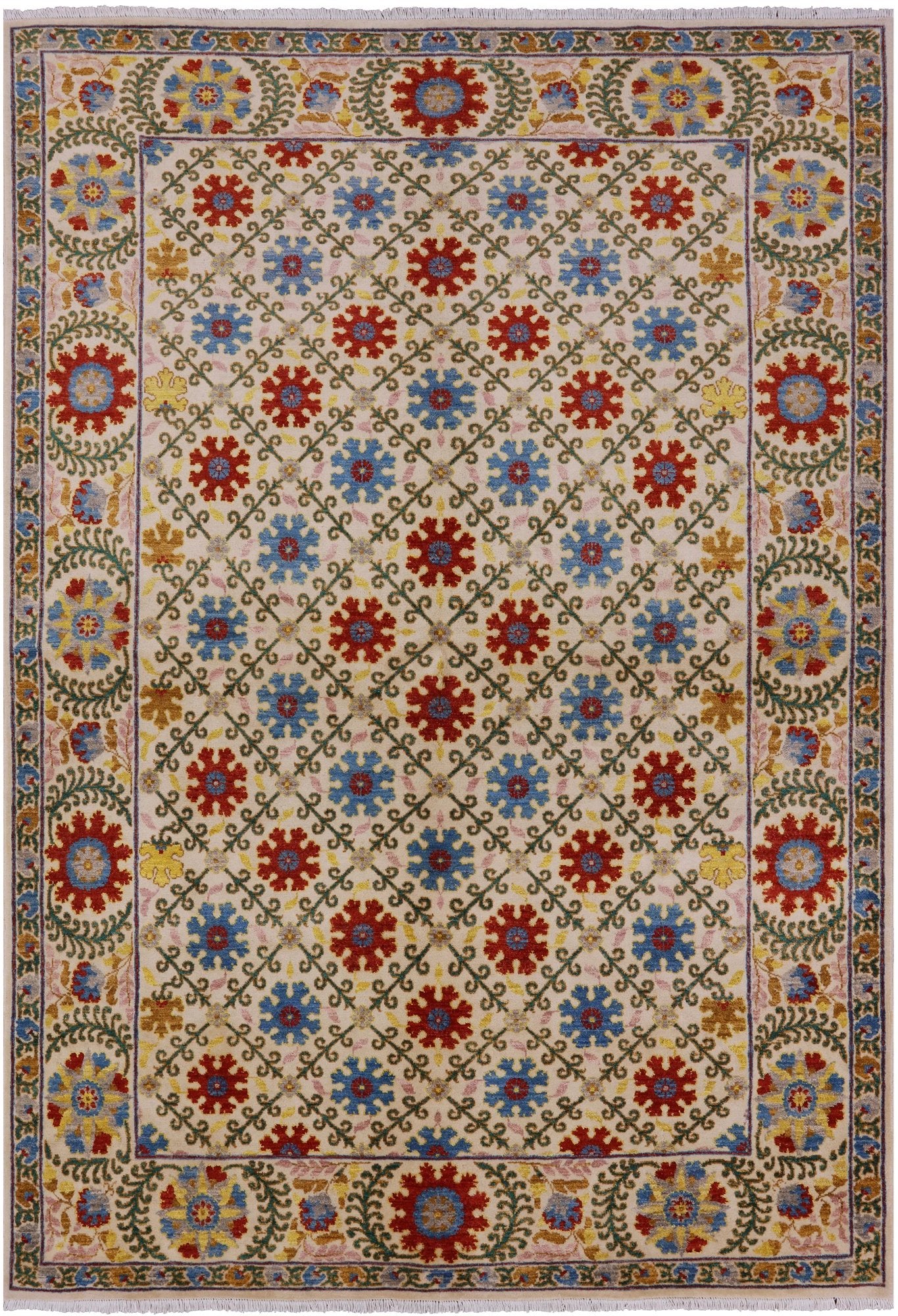 Ivory William Morris Handmade Wool Area Rug - 6' 2" X 8' 9" - Golden Nile