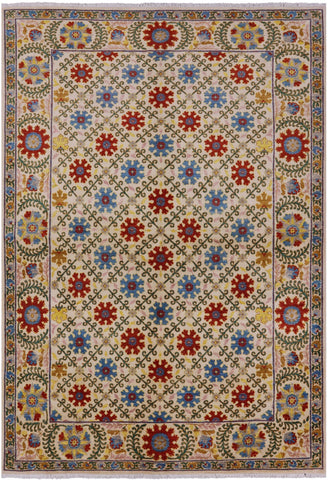 Ivory William Morris Handmade Wool Area Rug - 6' 2