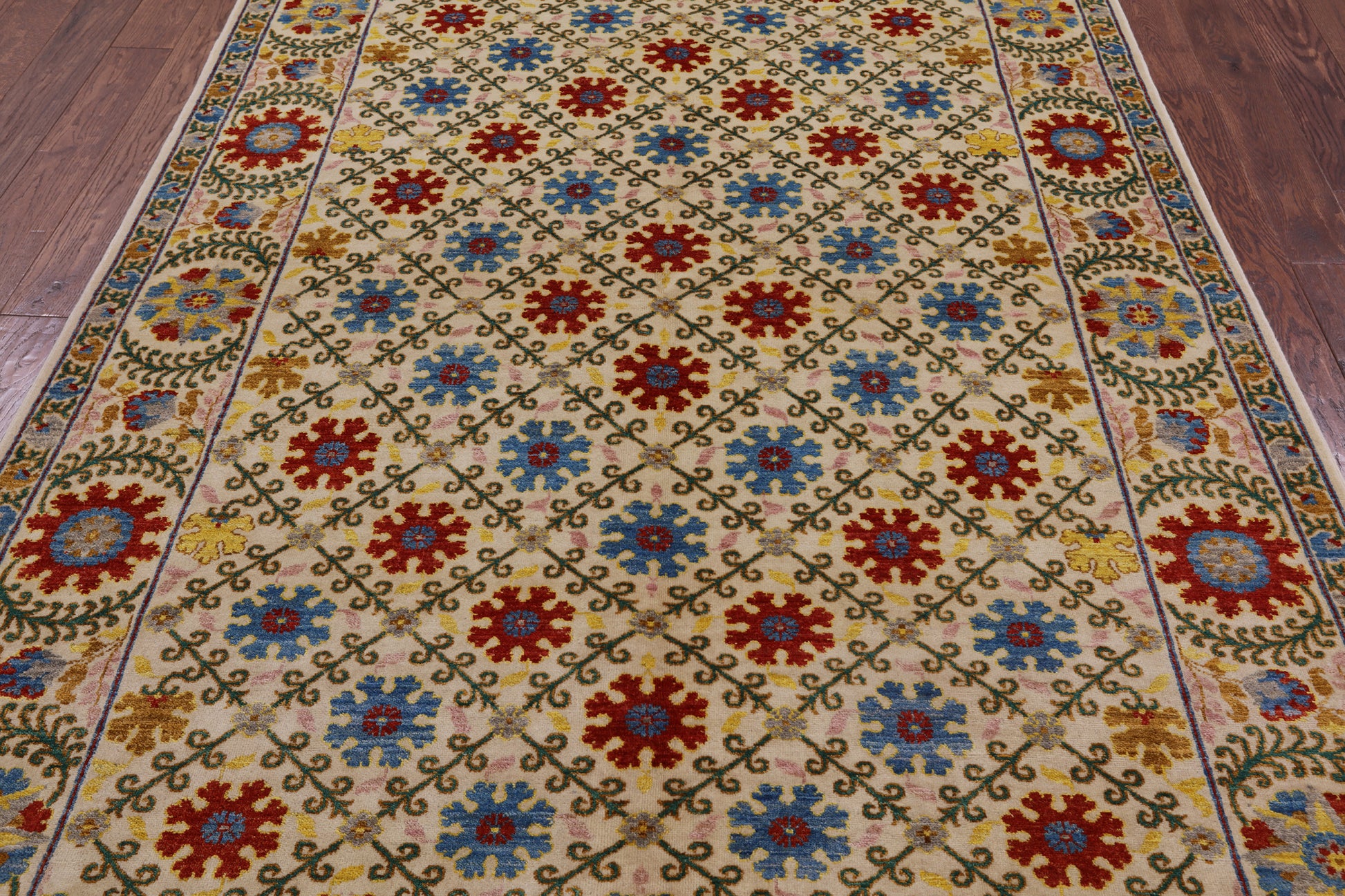 Ivory William Morris Handmade Wool Area Rug - 6' 2" X 8' 9" - Golden Nile