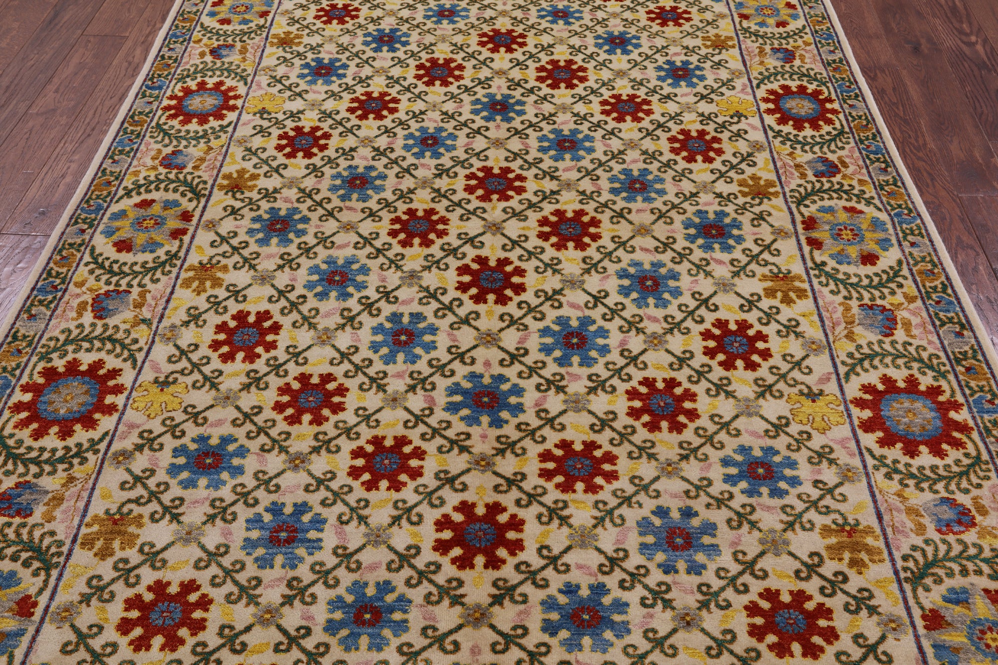 Ivory William Morris Handmade Wool Area Rug - 6' 2" X 8' 9" - Golden Nile