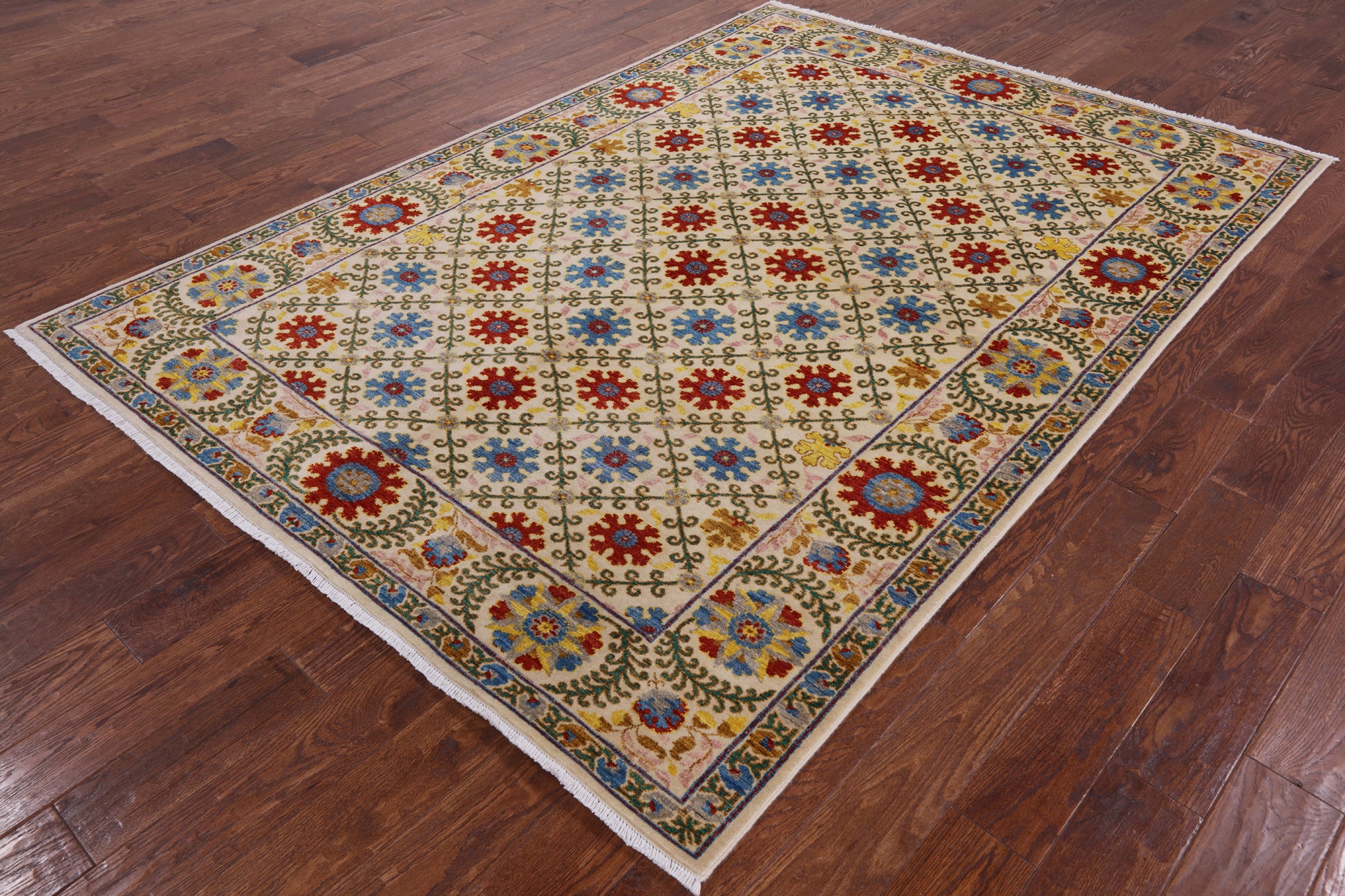 Ivory William Morris Handmade Wool Area Rug - 6' 2" X 8' 9" - Golden Nile
