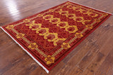 Red William Morris Hand Knotted Wool Area Rug - 5' 0" X 7' 9" - Golden Nile
