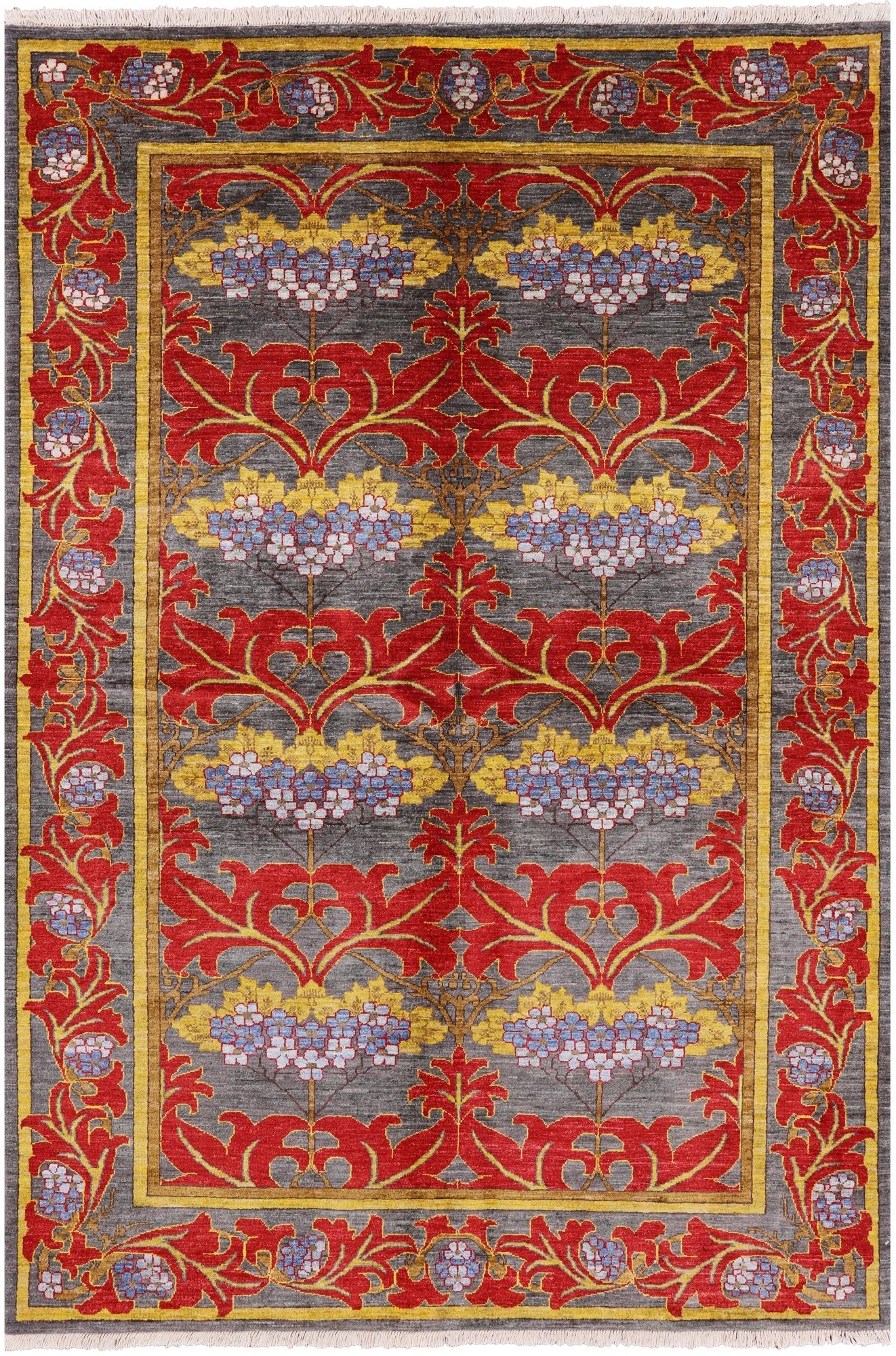 Grey William Morris Handmade Wool Area Rug - 6' 0" X 8' 8" - Golden Nile
