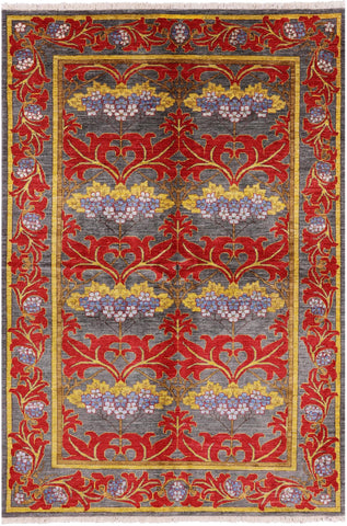 Grey William Morris Handmade Wool Area Rug - 6' 0