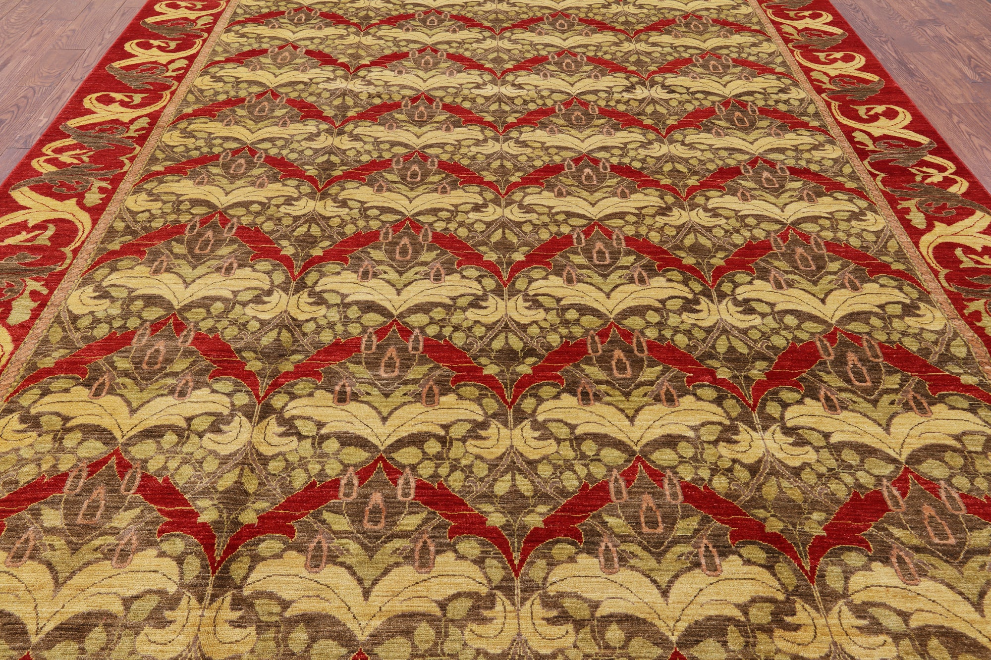 William Morris Handmade Wool Area Rug - 9' 1" X 12' 0" - Golden Nile