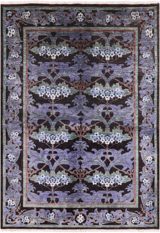 Black William Morris Handmade Wool Area Rug - 6' 4