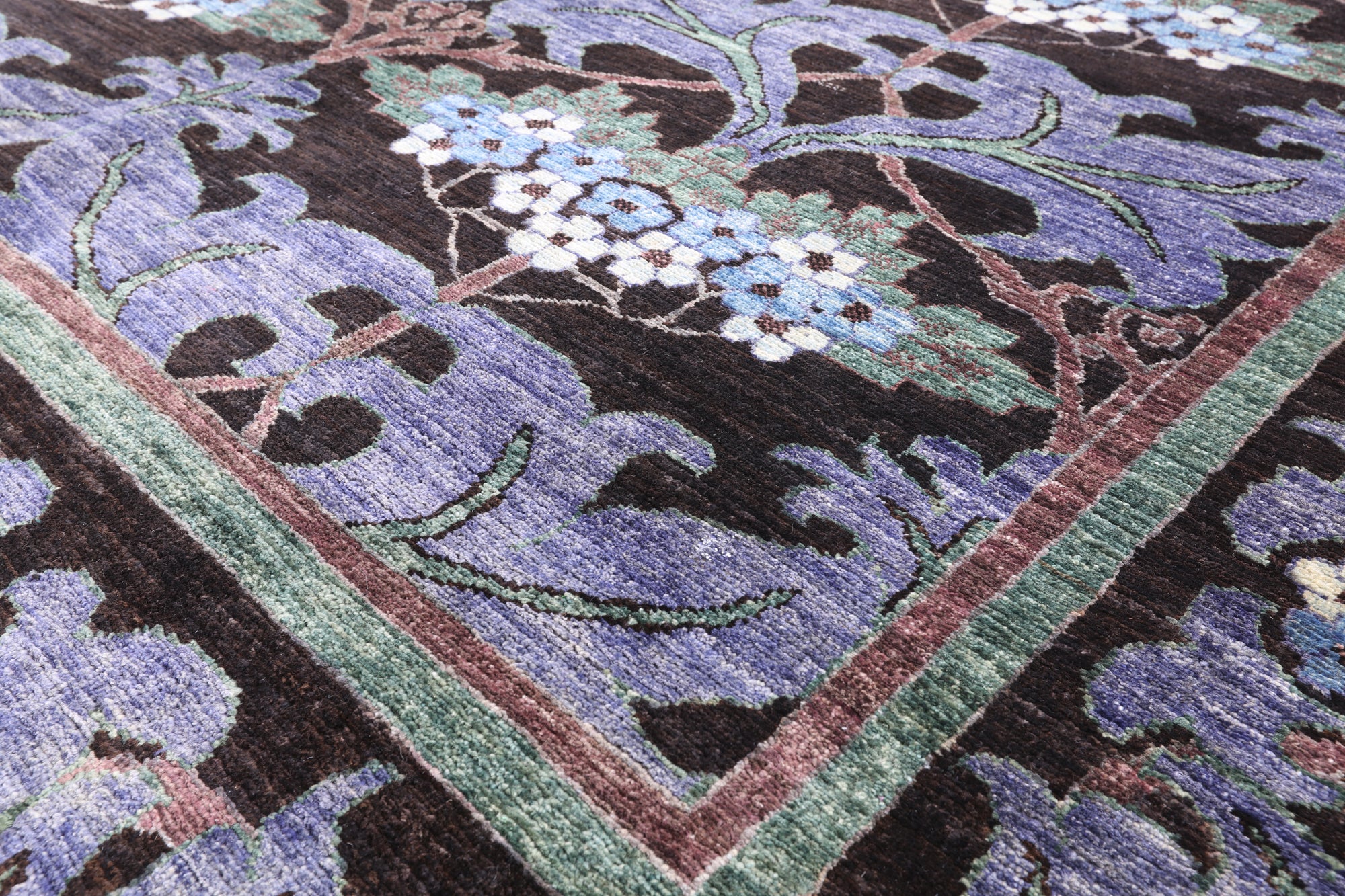 Black William Morris Handmade Wool Area Rug - 6' 4" X 8' 10" - Golden Nile