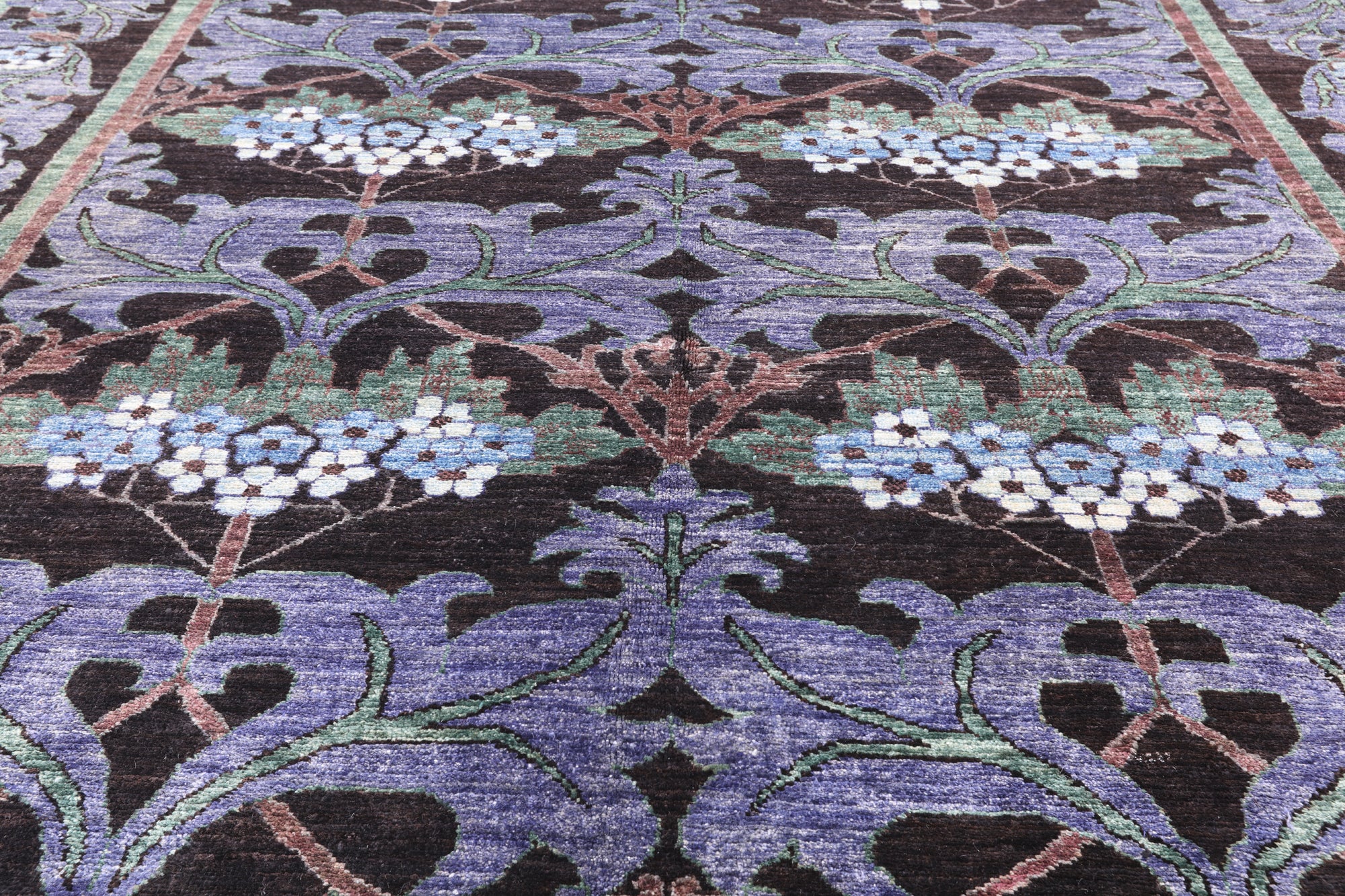 Black William Morris Handmade Wool Area Rug - 6' 4" X 8' 10" - Golden Nile