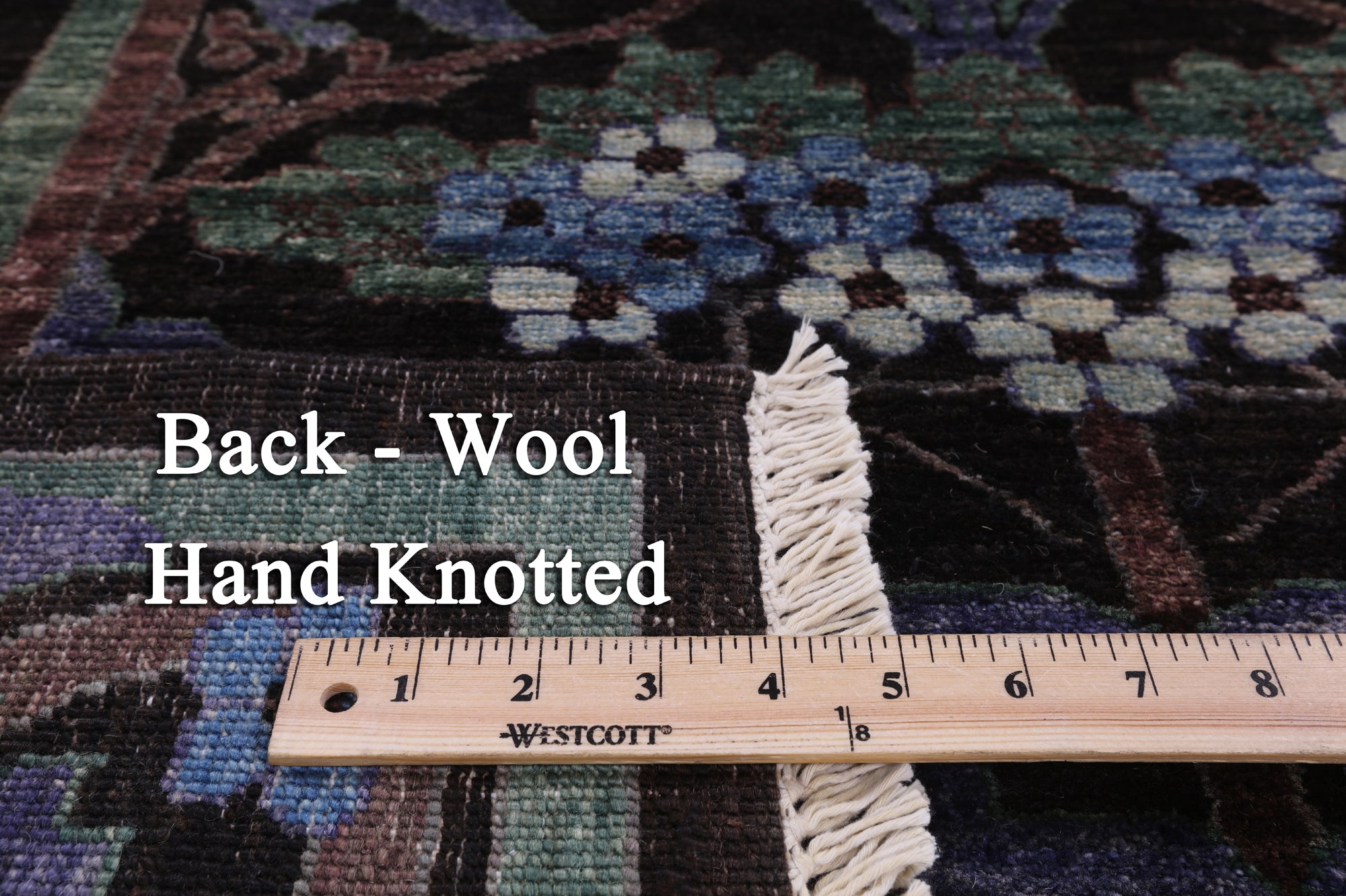 Black William Morris Handmade Wool Area Rug - 6' 4" X 8' 10" - Golden Nile