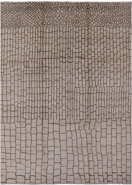 Ivory Moroccan Hand Knotted Area Rug - 8' 9" X 11' 10" - Golden Nile