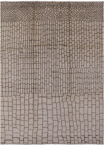 Ivory Moroccan Hand Knotted Area Rug - 8' 9