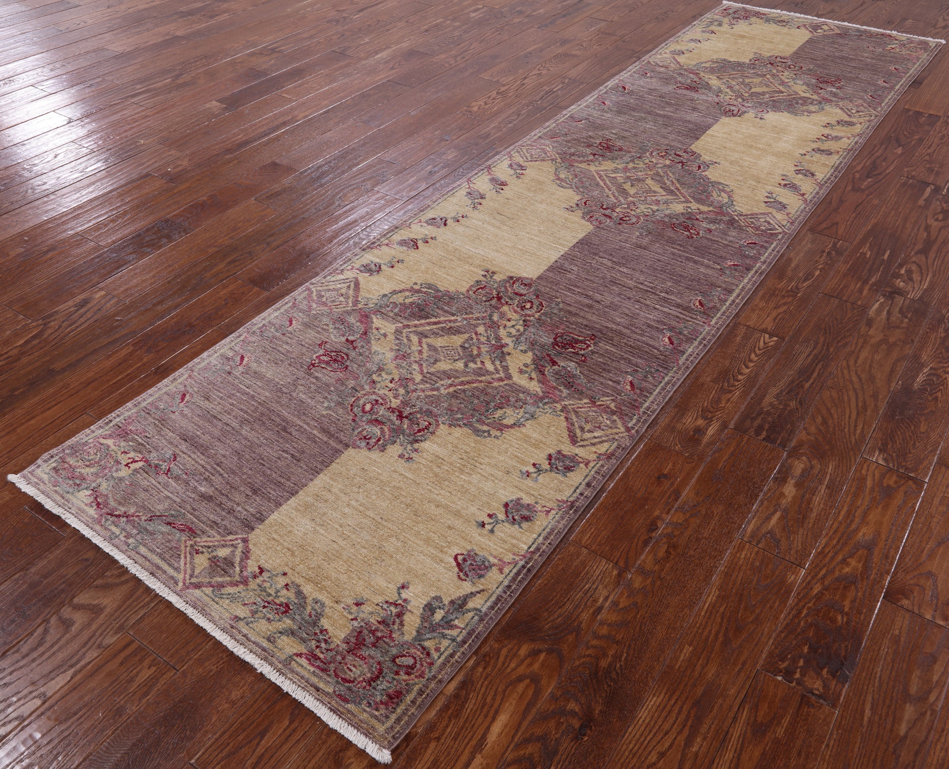 William Morris Handmade Wool Runner Rug - 3' 3" X 12' 0" - Golden Nile