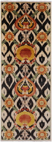 Ivory William Morris Handmade Wool Runner Rug - 4' 2" X 10' 10" - Golden Nile