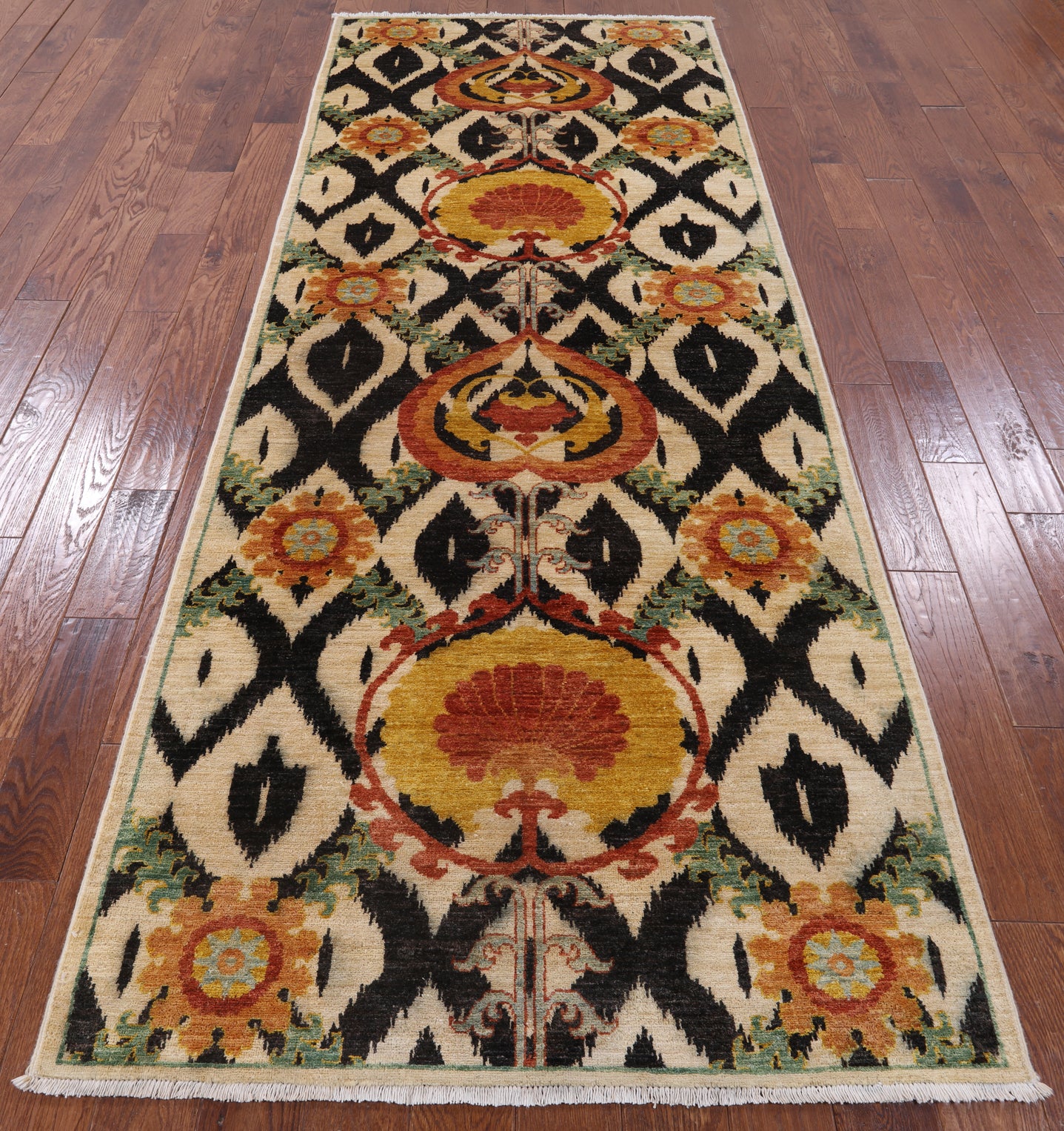 Ivory William Morris Handmade Wool Runner Rug - 4' 2" X 10' 10" - Golden Nile