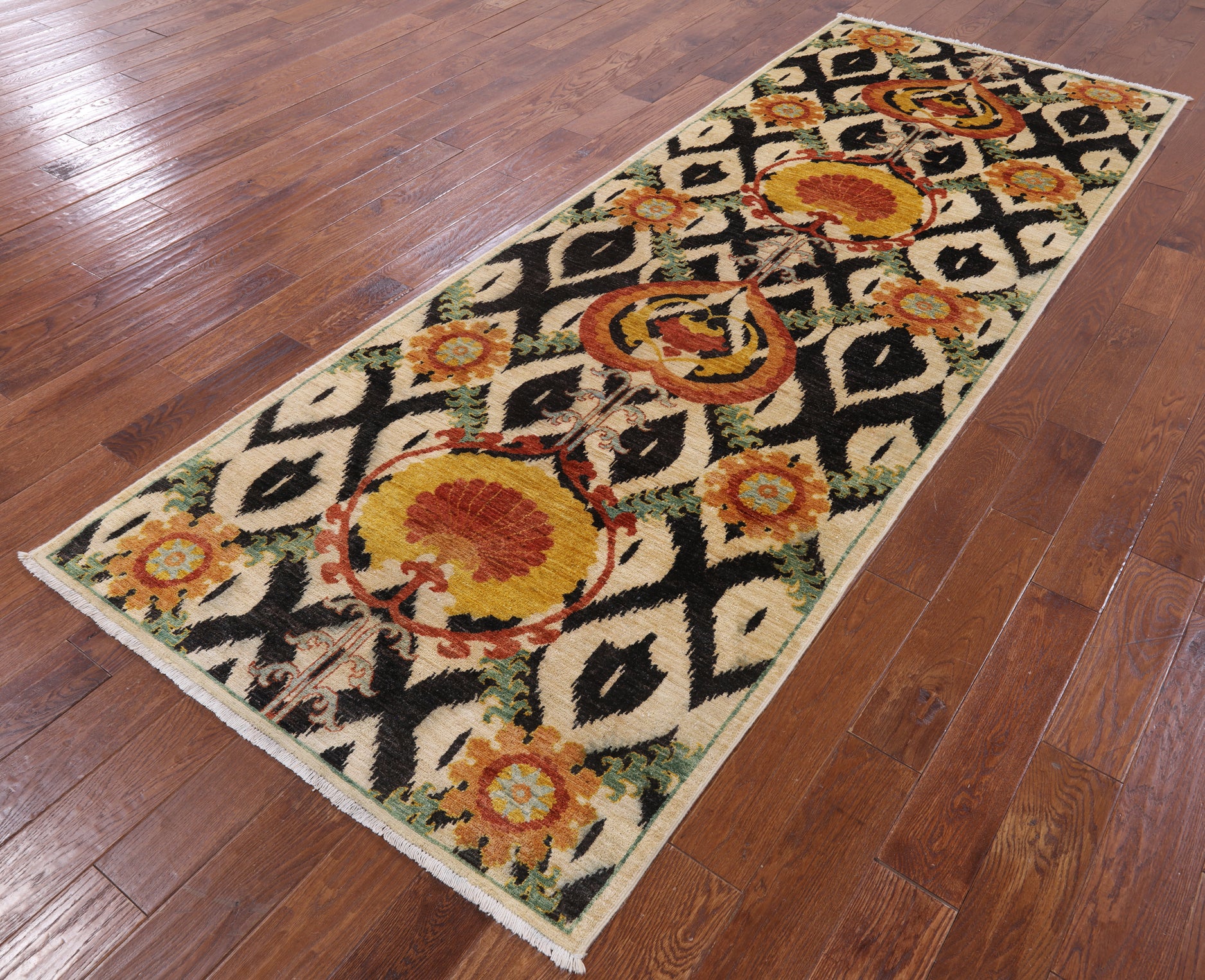 Ivory William Morris Handmade Wool Runner Rug - 4' 2" X 10' 10" - Golden Nile