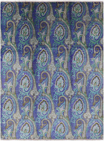 Blue William Morris Hand Knotted Wool Rug - 9' 0