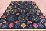 Black William Morris Hand Knotted Wool Area Rug - 8' 1" X 9' 10" - Golden Nile