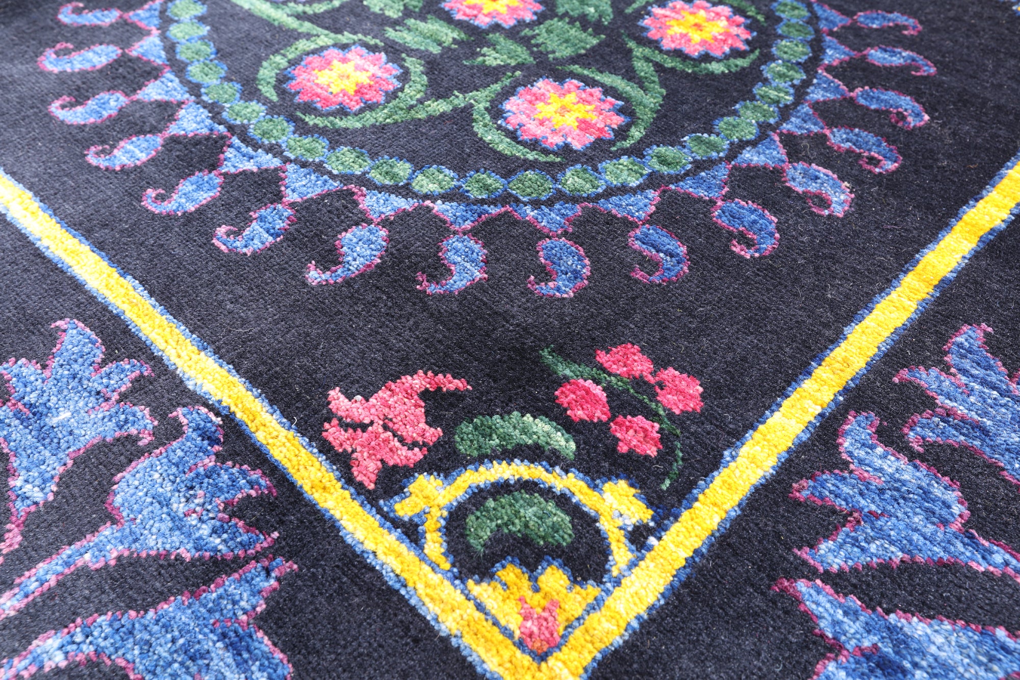 Black William Morris Hand Knotted Wool Area Rug - 8' 1" X 9' 10" - Golden Nile