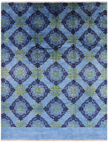 Blue Ikat Handmade Wool Area Rug - 7' 10" X 10' 2" - Golden Nile