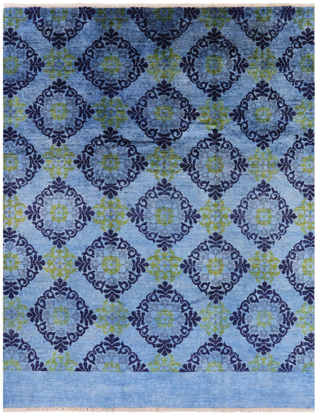 Blue Ikat Handmade Wool Area Rug - 7' 10" X 10' 2" - Golden Nile