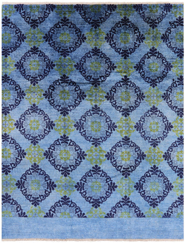 Blue Ikat Handmade Wool Area Rug - 7' 10