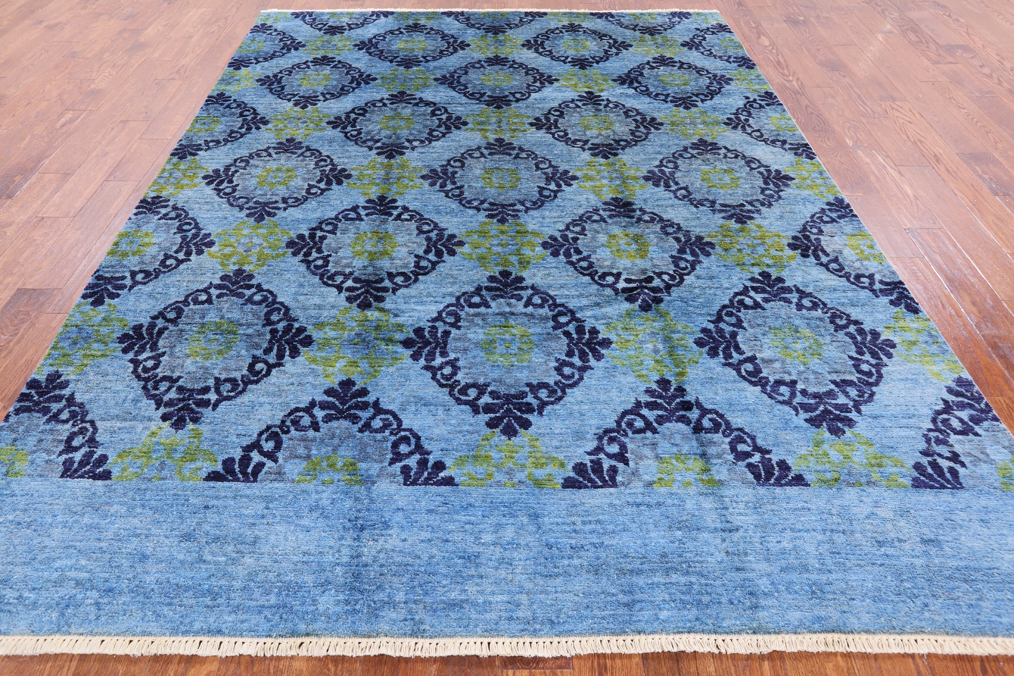Blue Ikat Handmade Wool Area Rug - 7' 10" X 10' 2" - Golden Nile