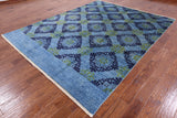 Blue Ikat Handmade Wool Area Rug - 7' 10" X 10' 2" - Golden Nile