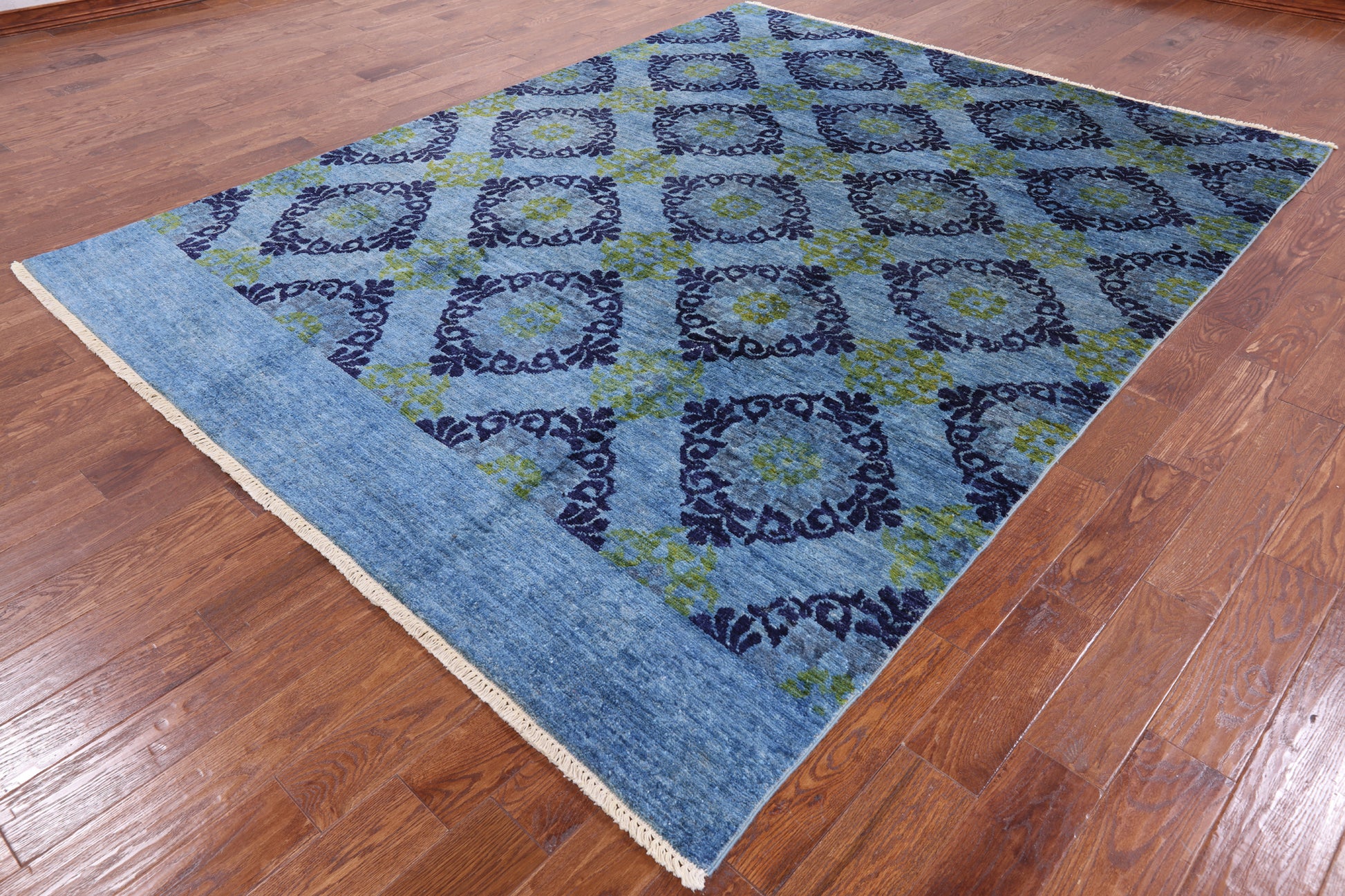Blue Ikat Handmade Wool Area Rug - 7' 10" X 10' 2" - Golden Nile