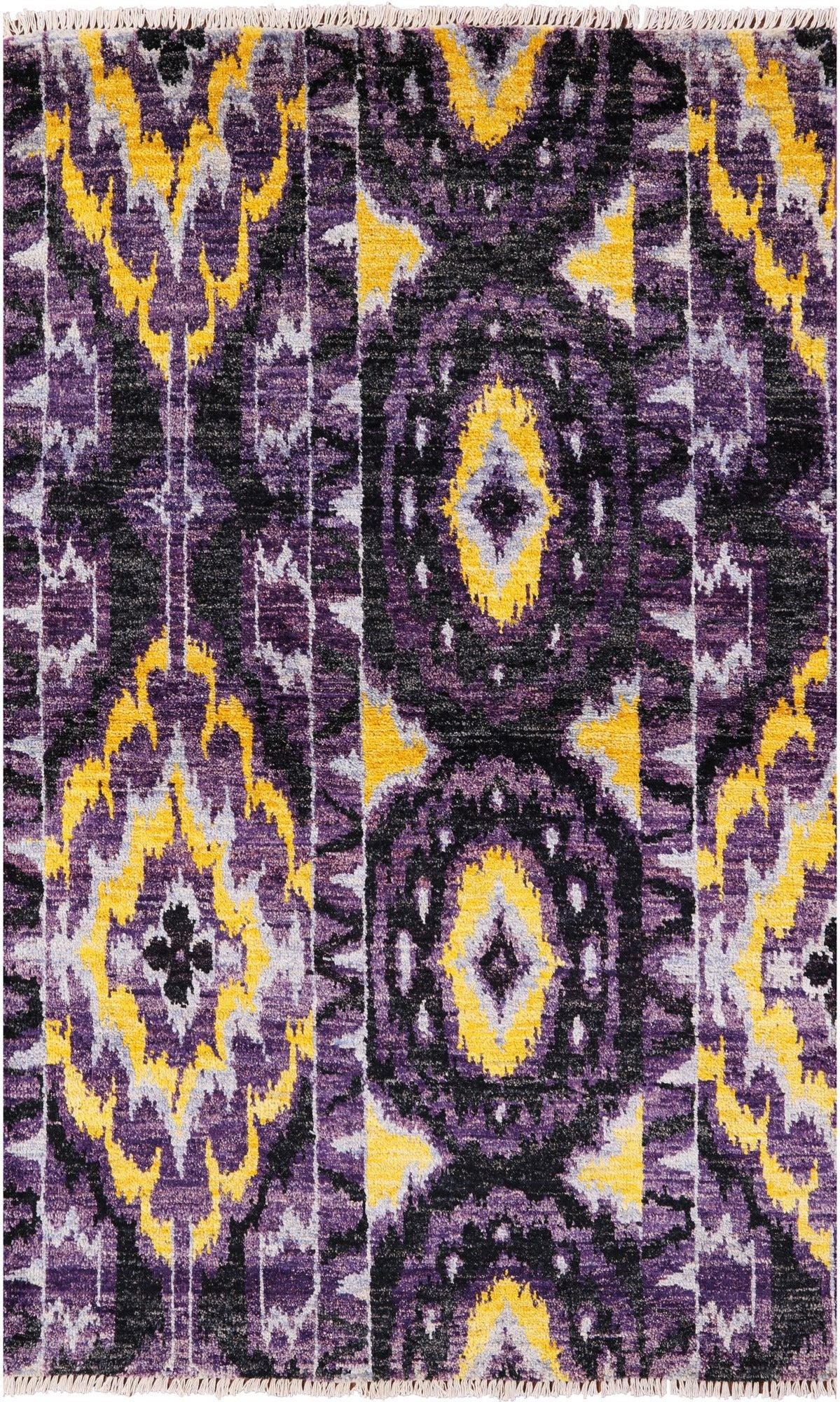 Ikat Hand Knotted Wool Area Rug - 4' 0" X 6' 4" - Golden Nile