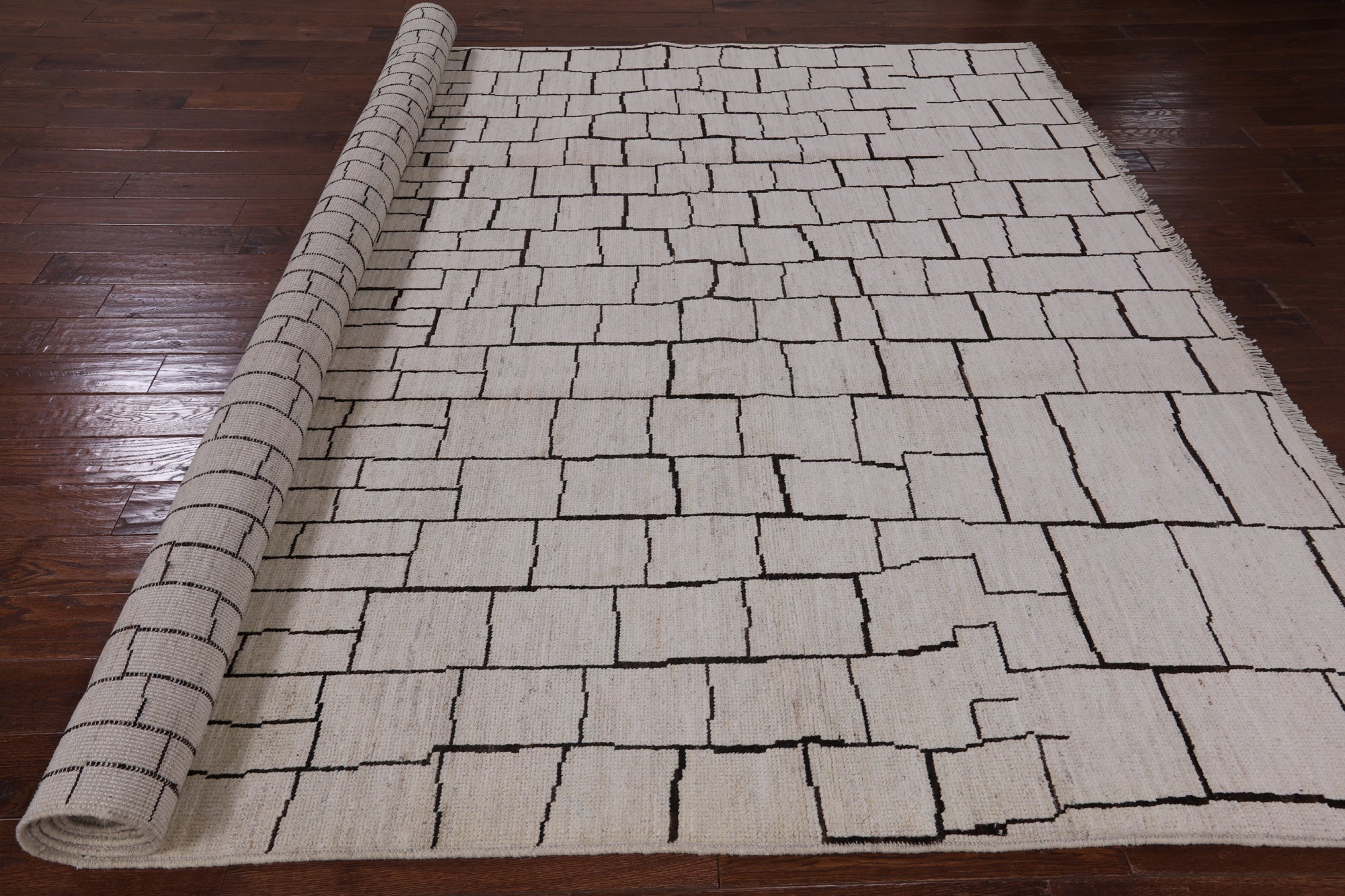 Ivory Tribal Moroccan Hand Knotted Wool Rug - 9' 0" X 11' 7" - Golden Nile