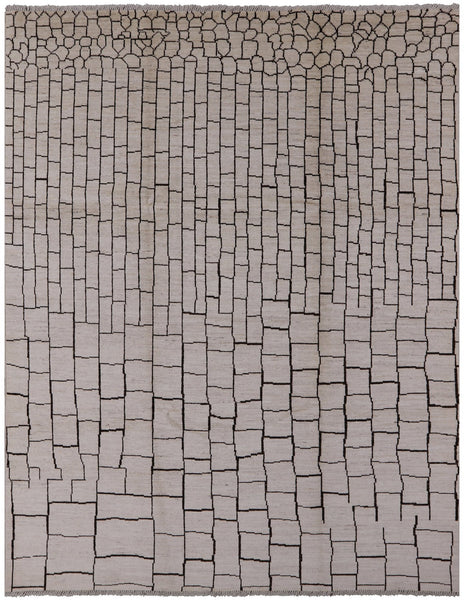 Ivory Tribal Moroccan Hand Knotted Wool Rug - 9' 0" X 11' 7" - Golden Nile