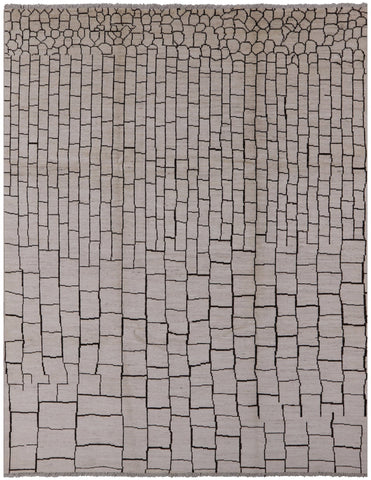 Ivory Tribal Moroccan Hand Knotted Wool Rug - 9' 0