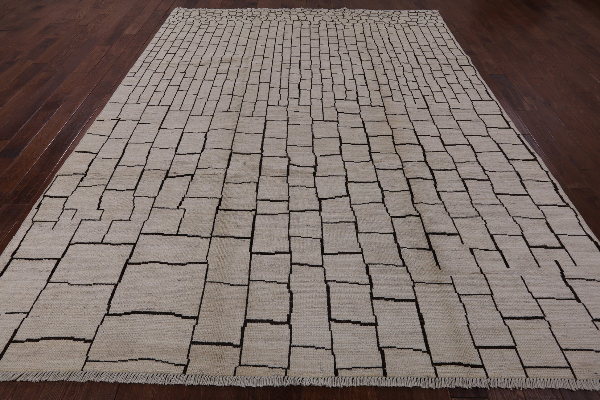 Ivory Tribal Moroccan Hand Knotted Wool Rug - 9' 0" X 11' 7" - Golden Nile