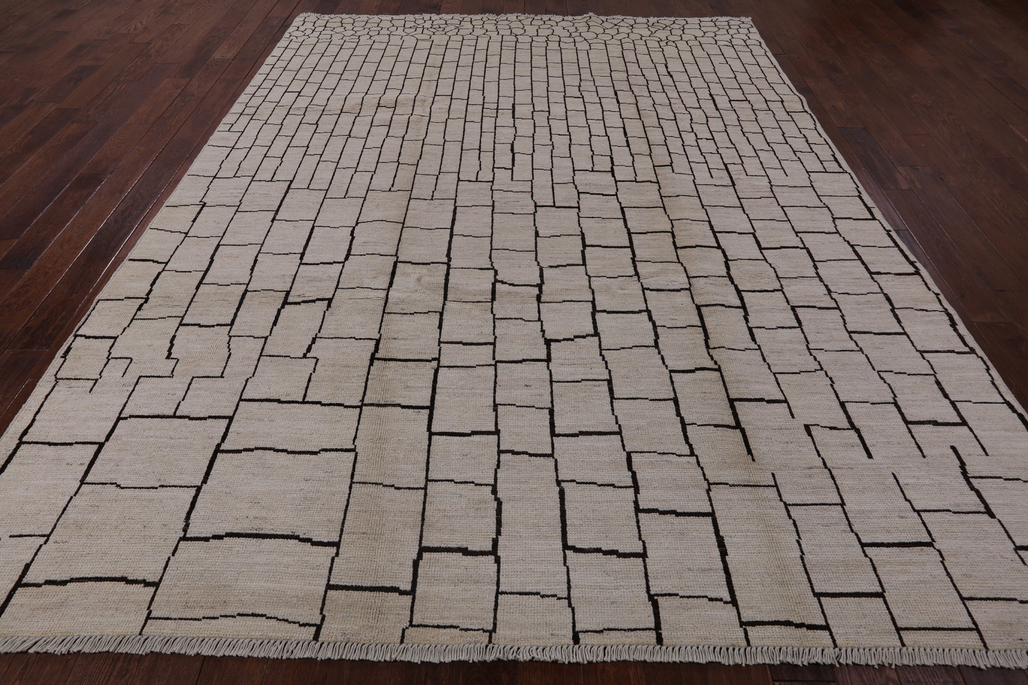 Ivory Tribal Moroccan Hand Knotted Wool Rug - 9' 0" X 11' 7" - Golden Nile