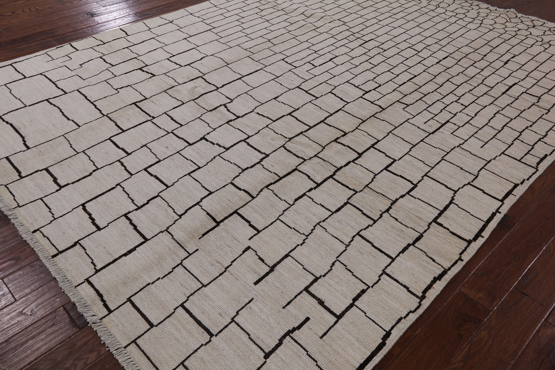 Ivory Tribal Moroccan Hand Knotted Wool Rug - 9' 0" X 11' 7" - Golden Nile