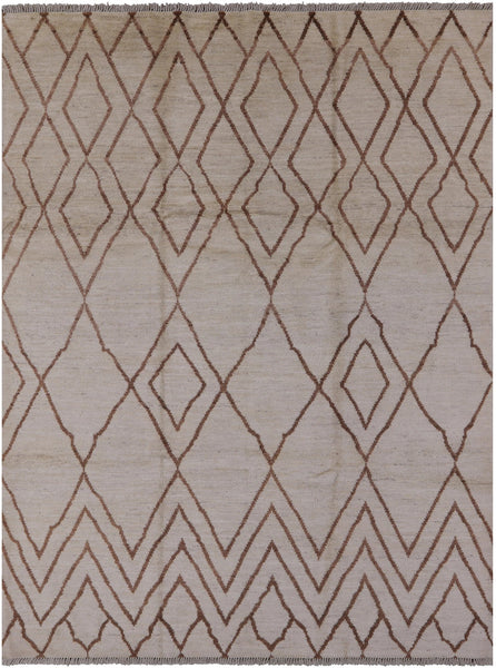 Ivory Tribal Moroccan Hand Knotted Wool Area Rug - 7' 6" X 9' 10" - Golden Nile
