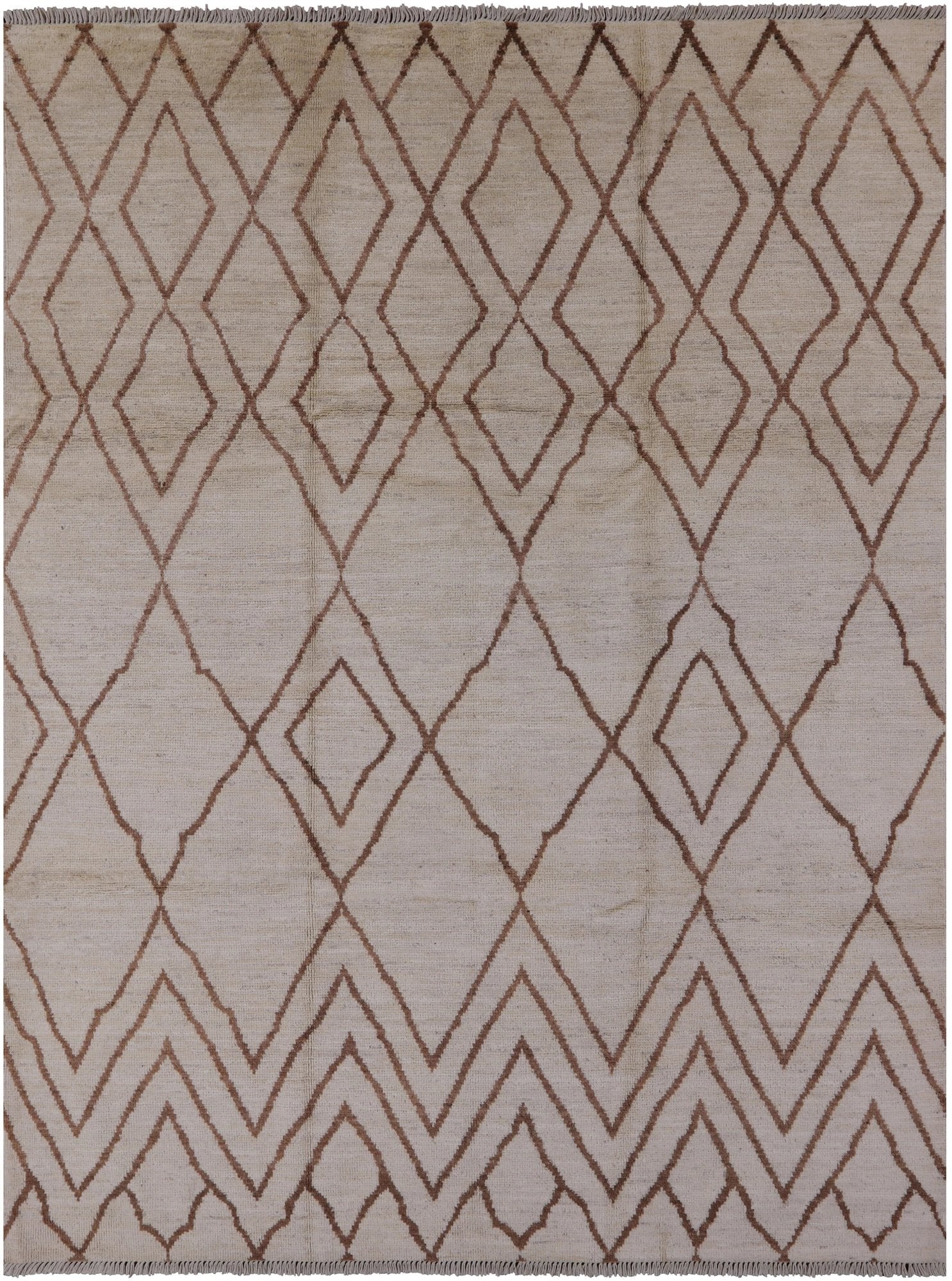 Ivory Tribal Moroccan Hand Knotted Wool Area Rug - 7' 6" X 9' 10" - Golden Nile