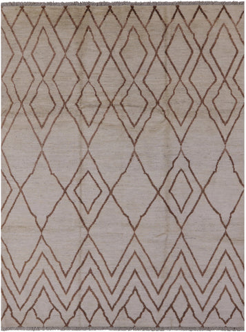 Ivory Tribal Moroccan Hand Knotted Wool Area Rug - 7' 6