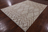 Ivory Tribal Moroccan Hand Knotted Wool Area Rug - 7' 6" X 9' 10" - Golden Nile