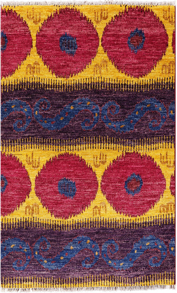 Ikat Handmade Wool Rug - 4' 0" X 6' 3" - Golden Nile