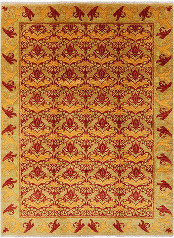 Red William Morris Handmade Area Rug - 8' 10