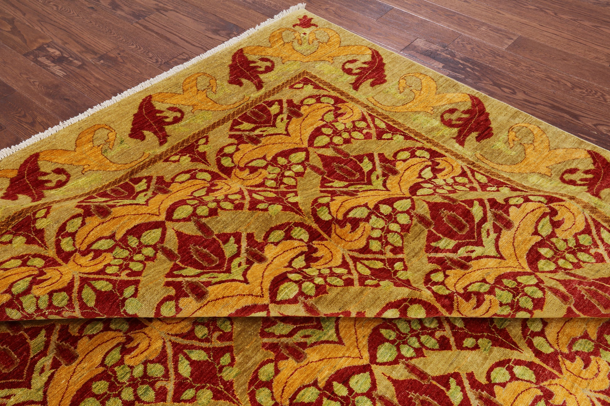 Red William Morris Handmade Area Rug - 8' 10" X 12' 1" - Golden Nile