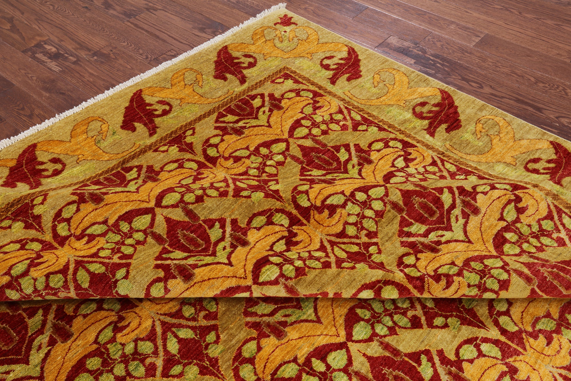 Red William Morris Handmade Area Rug - 8' 10" X 12' 1" - Golden Nile