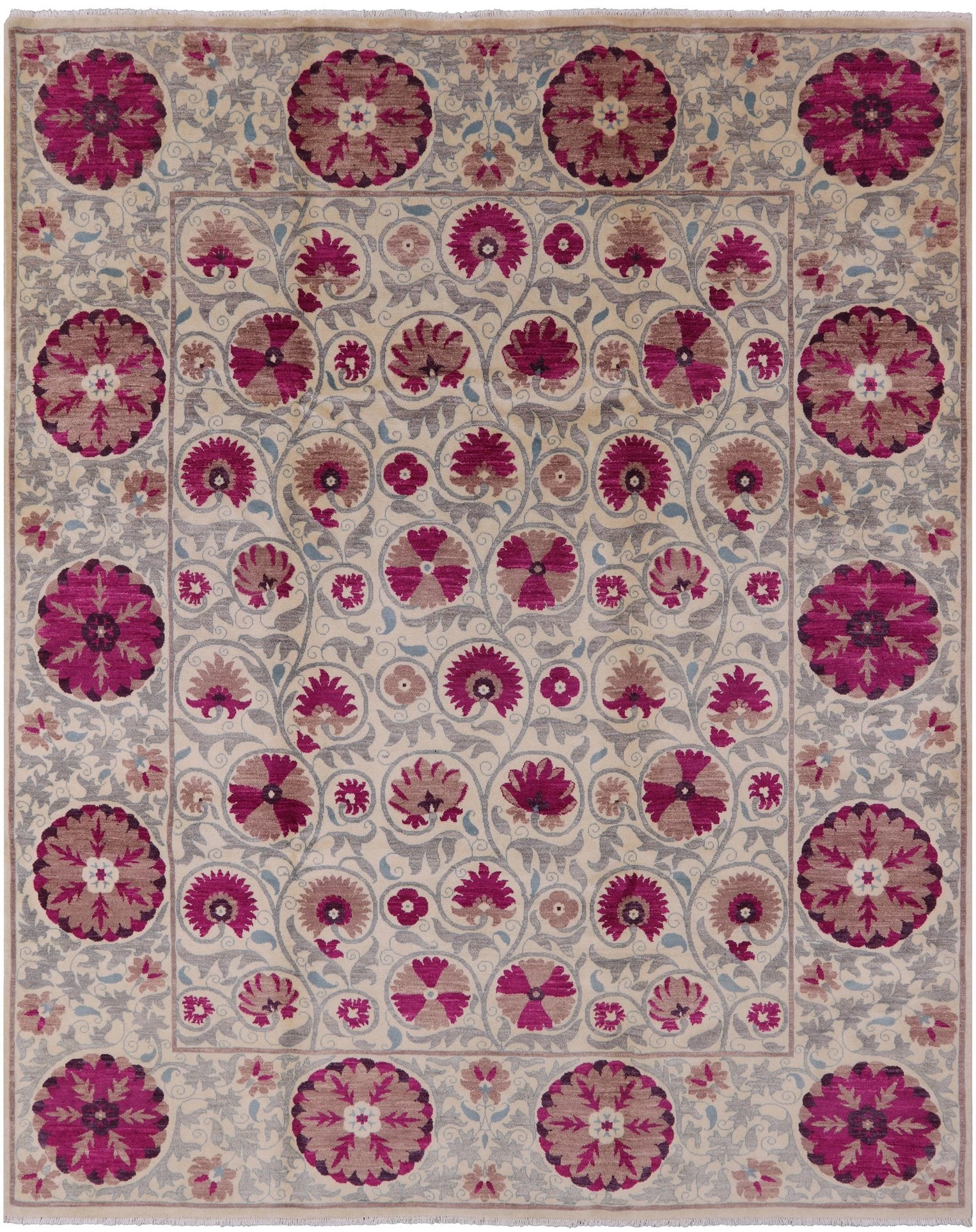Ivory William Morris Handmade Wool Area Rug - 8' 3" X 10' 3" - Golden Nile