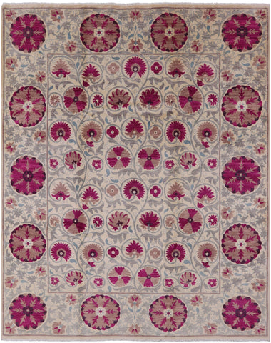 Ivory William Morris Handmade Wool Area Rug - 8' 3