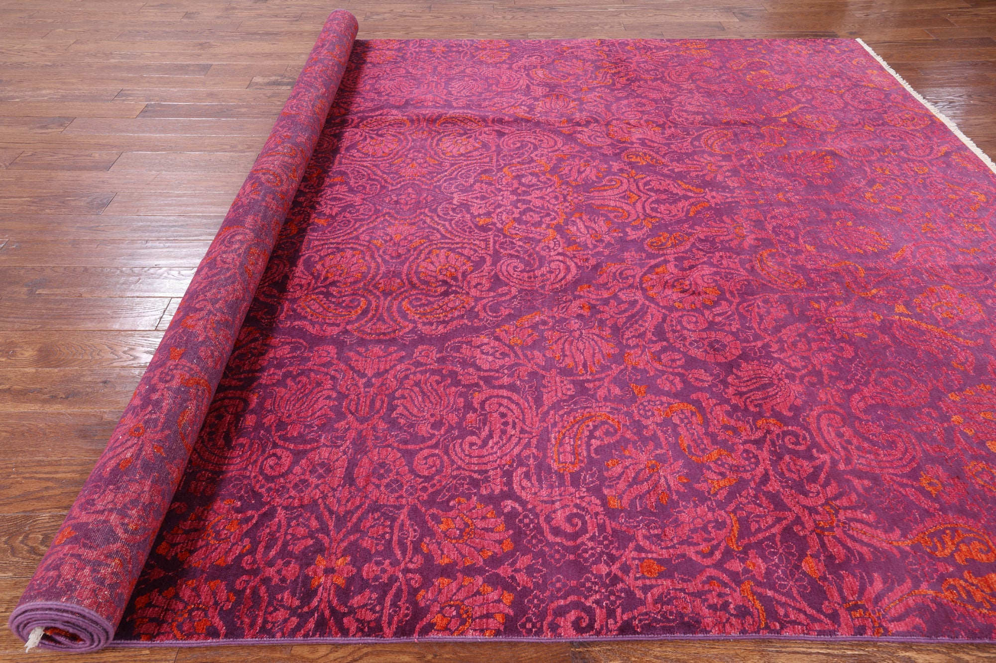 Purple William Morris Hand Knotted Wool Rug - 8' 10" X 12' 1" - Golden Nile