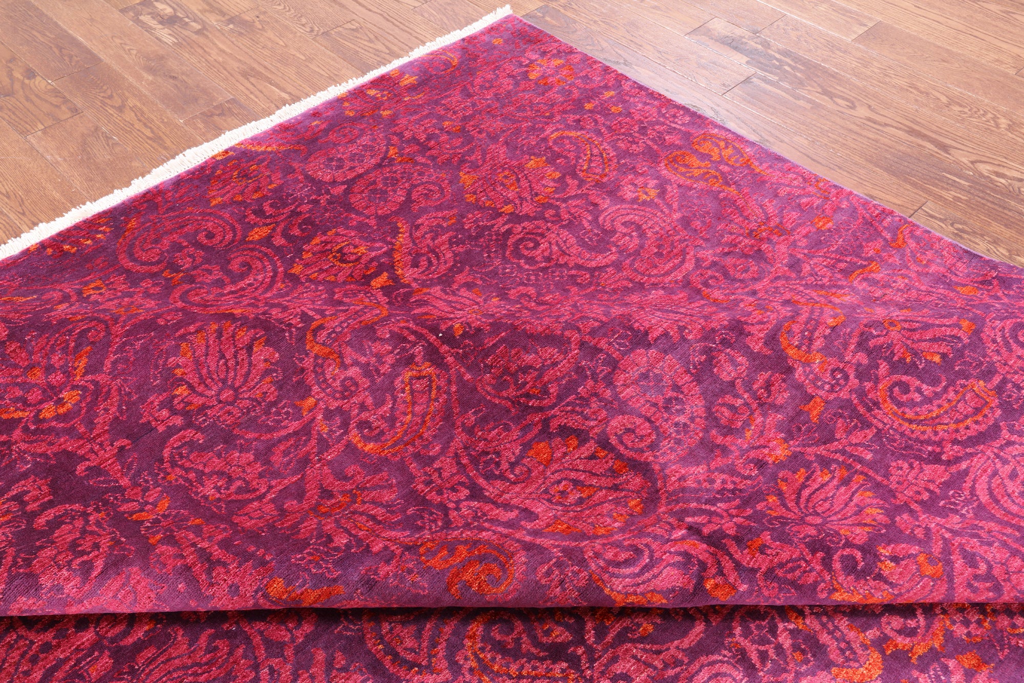 Purple William Morris Hand Knotted Wool Rug - 8' 10" X 12' 1" - Golden Nile