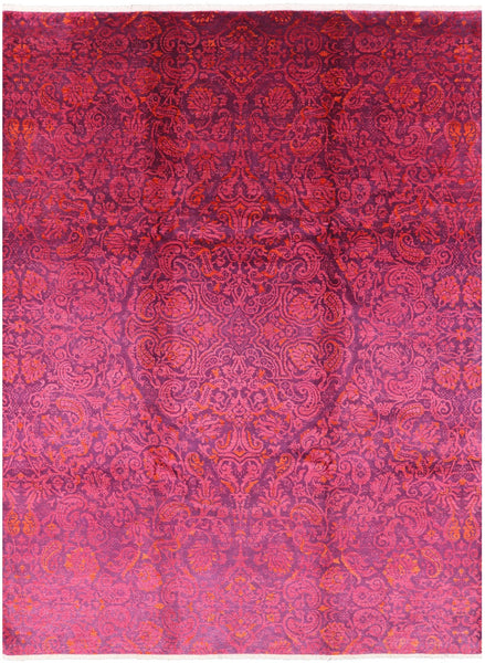 Purple William Morris Hand Knotted Wool Rug - 8' 10" X 12' 1" - Golden Nile