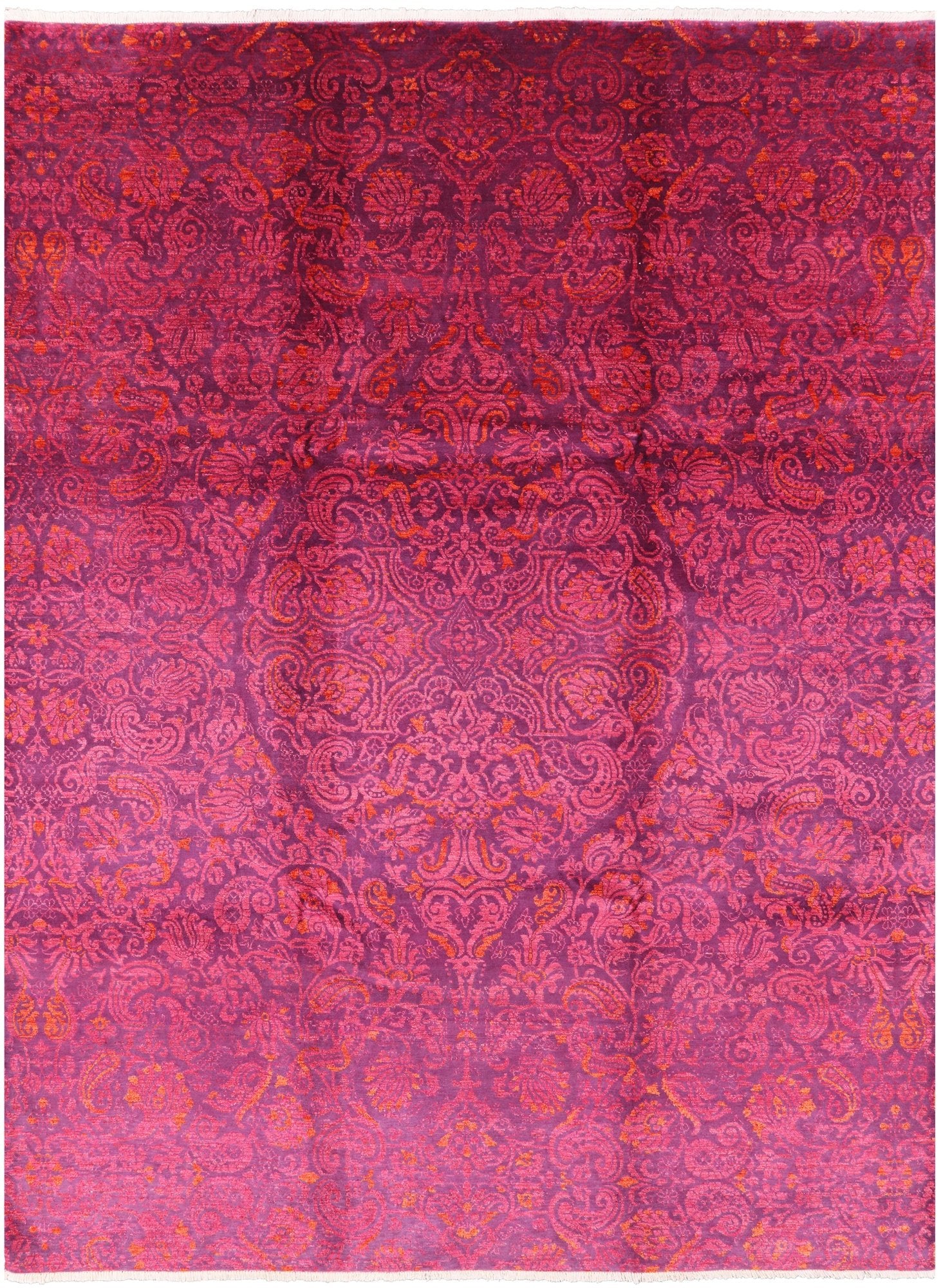 Purple William Morris Hand Knotted Wool Rug - 8' 10" X 12' 1" - Golden Nile