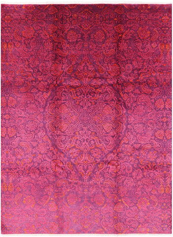 Purple William Morris Hand Knotted Wool Rug - 8' 10